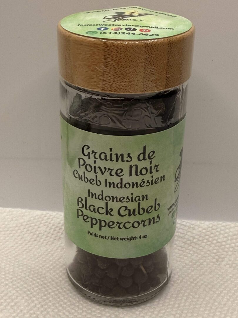 Josie's Sweet Caviar Indonesian Black Cubeb Peppercorns — 4 oz glass jar