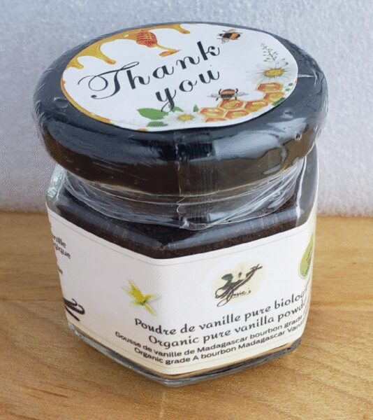 Josie's Sweet Caviar Organic Pure Vanilla Powder — glass jar of ground Madagascar Bourbon Grade A vanilla