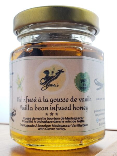 Josie's Sweet Caviar Vanilla Bean Infused Honey — 4 oz glass jar of clover honey infused with Grade A Madagascar Bourbon vanilla pod
