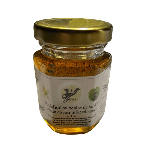 Josie's Sweet Caviar Madagascar Vanilla Caviar Infused Honey — 4 oz jar with visible black seed flecks