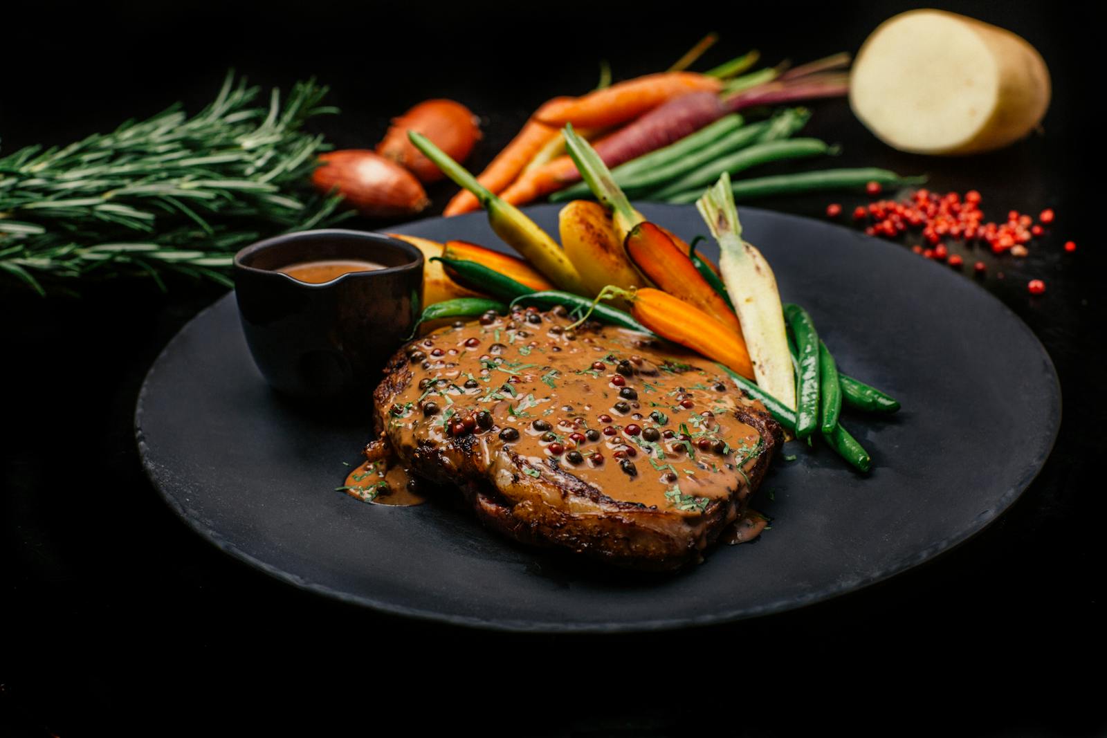 Steak with Pink Peppercorn Sauce