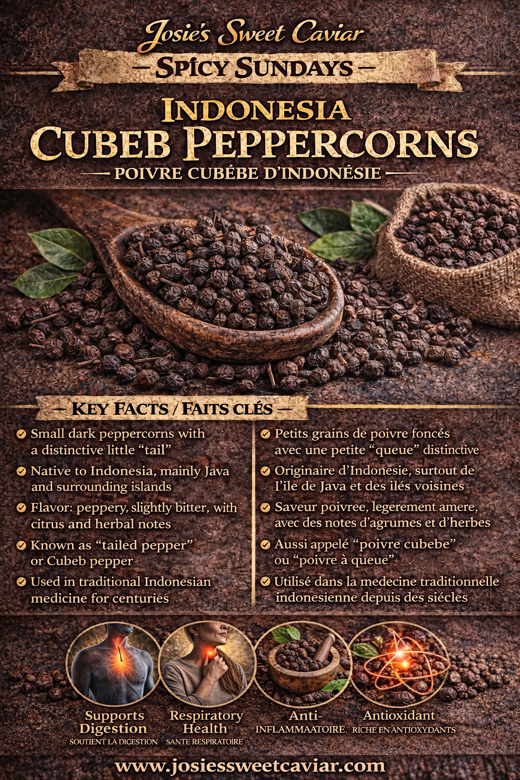 Josie's Sweet Caviar Spicy Sundays pamphlet — Indonesia Cubeb Peppercorns